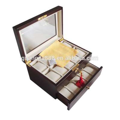 Wooden Watch Box 20 Slots Display Clear Top Jewelry Case Organizer