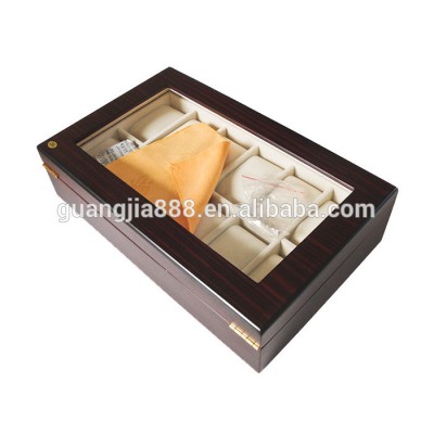 12 Slots Mens Wooden Watch Display Case Glass Top Watch Collection Storage Box