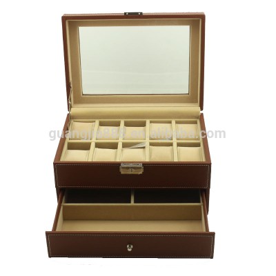 Luxury handmade 10 slots wooden watch display storage box with drawer