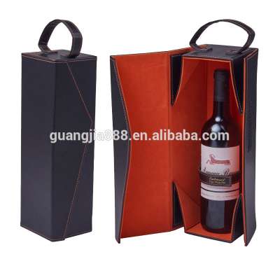 Single bottle folding leather wine box carrier leather wine carry box