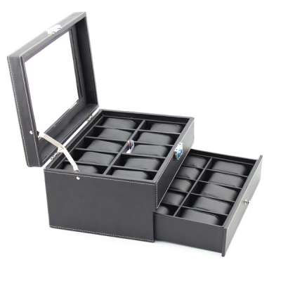 Luxury Leather Overall 20 Watch Storage Gift Box with a Drawer